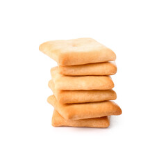 Tasty crackers on white background