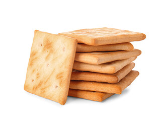 Tasty crackers on white background