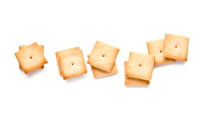 Tasty crackers on white background
