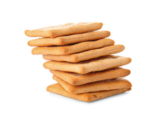 Tasty crackers on white background
