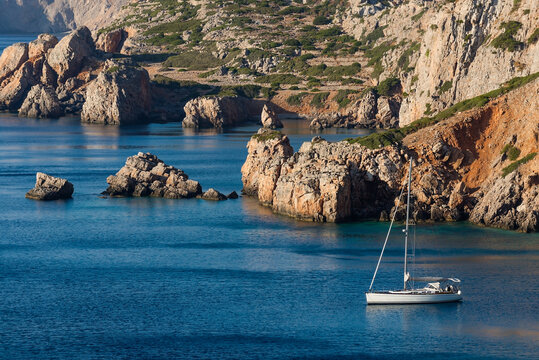 Panoramic view of the east coast of the Greek island of Saria north of Karpathos