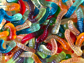 close up of candy gummy worms