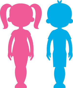 Silhouettes of a girl and a boy. Anonymous unknown children. Vector illustration