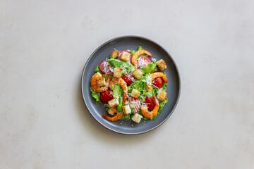 Caesar salad with shrimps. Healthy eating. Diet. Recipes.