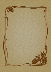 Ornate rectangular framework. Art Nouveau style. Imitation of leather for background. 