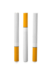 Whole cigarettes on white background