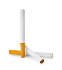 Whole cigarettes on white background