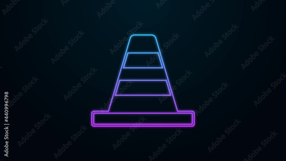 Sticker Glowing neon line Traffic cone icon isolated on black background. 4K Video motion graphic animation