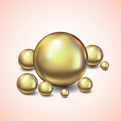 Spherical three-dimensional golden balls on a light background.