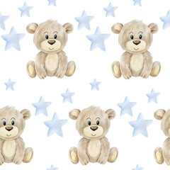 Nahtloses Muster mit Teddybär. © Tapilipa