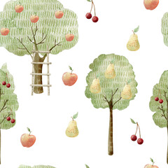 Aquarell Musterdesign mit Früchten. © Tapilipa