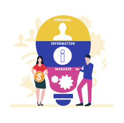 Flat design with people. PIM - Personal Information Manager  acronym. business concept background. Vector illustration for website banner, marketing materials, business presentation, online advertisin