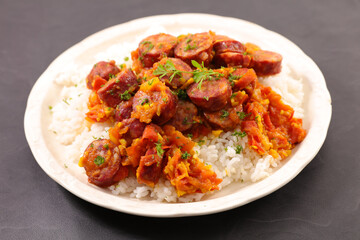 creole dish- rice with sausage and tomato sauce spicy
