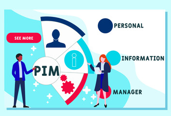 Vector website design template . PIM - Personal Information Manager  acronym. business concept. illustration for website banner, marketing materials, business presentation, online advertising.