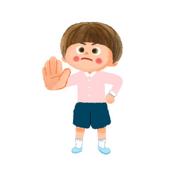 手を出しストップのポーズをする子供