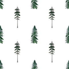 Seamless pattern with watercolor tree.