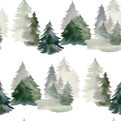 Obraz premium Seamless pattern with watercolor tree.