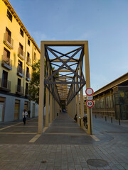 Zaragoza, Spain, wooden bridge on a city street