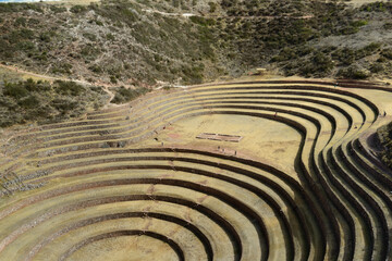 Fototapeta na wymiar Moray Archaeological Center, Urubamba, Cuzco, Peru on October 6, 2014. Inca agricultural research center with circular terraces.