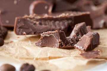 chocolate made from sugar and cocoa, delicious pieces