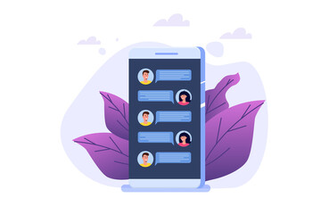 Chat lovers. People chatting using mobile application. Social network, Online Dating concept. Vector illustration.