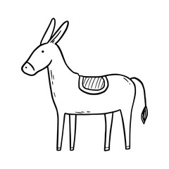 Hand drawn donkey. Doodle sketch style. Drawing line simple donkey icon. Isolated vector illustration.