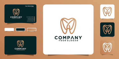Naklejka premium dental logo with line art style and business card inspiration