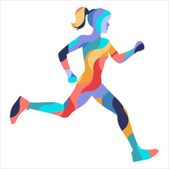 Silhouette of a running girl from a mosaic. Running, marathon, sport and healthy lifestyle illustration.