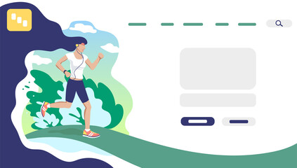Young woman with headphones and a fitness bracelet jogging in the park. Sports, jogging, healthy lifestyle, body care.
