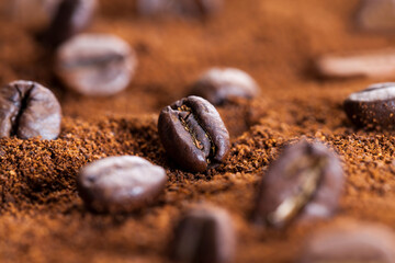 close up of coffee beans for making a real drink