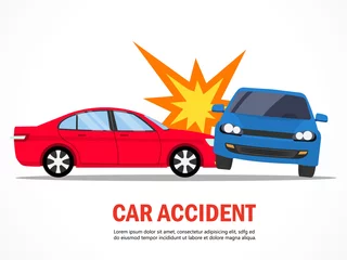 Foto op Plexiglas two car crash vector illustration. car accident concept isolated on white background. Road Accident Insurance. © Yellow duck
