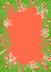 Fototapeta na wymiar Fabulous winter.illustration of Christmas plants frame. Drawing for a postcard, poster