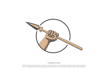Rustic Hand Hold Spear Weapon Logo Design Vector