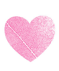 Pink vector icon with heart shape and two leaves. Element for design, concepts of ecological, vegan, herbal health or nature conservation.