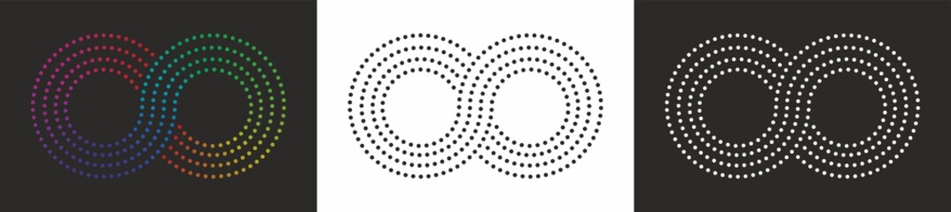 Collection: Ethernity, infinity symbol pattern of dots. Three alternatives, black, white and colorful. Vector illustration. EPS10. - obrazy, fototapety, plakaty