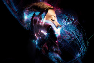 lightpainting portrait, new art direction, long exposure photo without photoshop, light drawing at long exposure	
