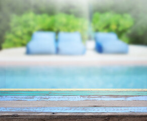 Table Top And Blur Swimming Pool Of Background