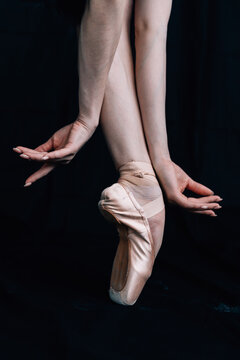 Ballerina's pointe shoes close up