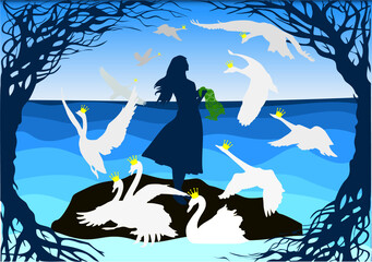 Illustrations on the theme of the fairy tale "Wild Swans"by Hans Christian Andersen.