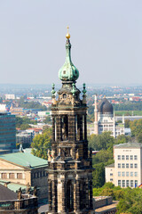 Aerial view of tower of 18th century baroque Dresden Cathedral, Dresden, Germany