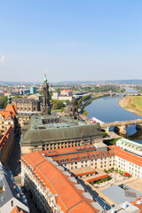 Aerial view of the historic part of the city on the river Elbe, Dresden, Germany