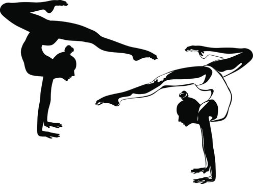 Black and white image of a gymnast performing an exercise vector illustration