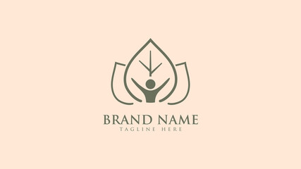 people and leaves monogram beauty care logo for spa, natural brand, herbal product, body wellness