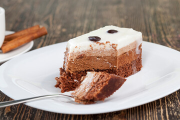 a delicious piece of cake from several layers