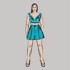 Pants and shorts with a jacket, top, blouse. Girl, doll with a set of clothes. Capsule basic wardrobe for a woman. Minimalism. Fashion. Big cupboard. Isolated vector objects.