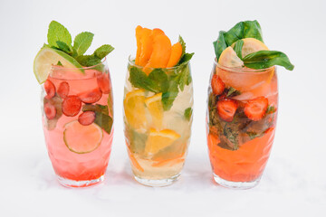 Glass Of Cold fruit Drinks collection isolated on white background