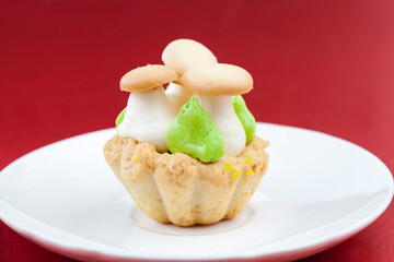 dessert of dough and curd cream
