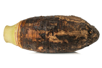 Sweet taro root, Satoimo potatoes or sliced of taro (Yautia Lila) isolated on white background