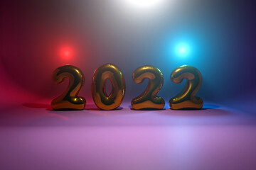 3d illustration
welcoming the new year 2022 with night party atmosphere, lights and smoke