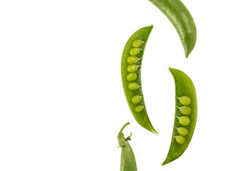 Fresh Green peas or sugar snap peas isolated on white background